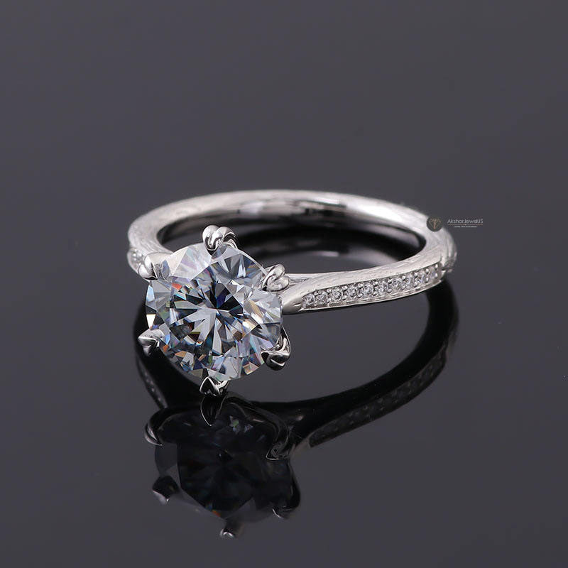 1.00CT - 5.00CT Gray Round Moissanite Ring, Vintage Style Heart Shape Prong Ring