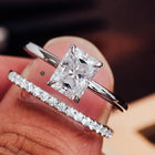 Elegant Radiant Cut Solitaire Moissanite Wedding Ring Set