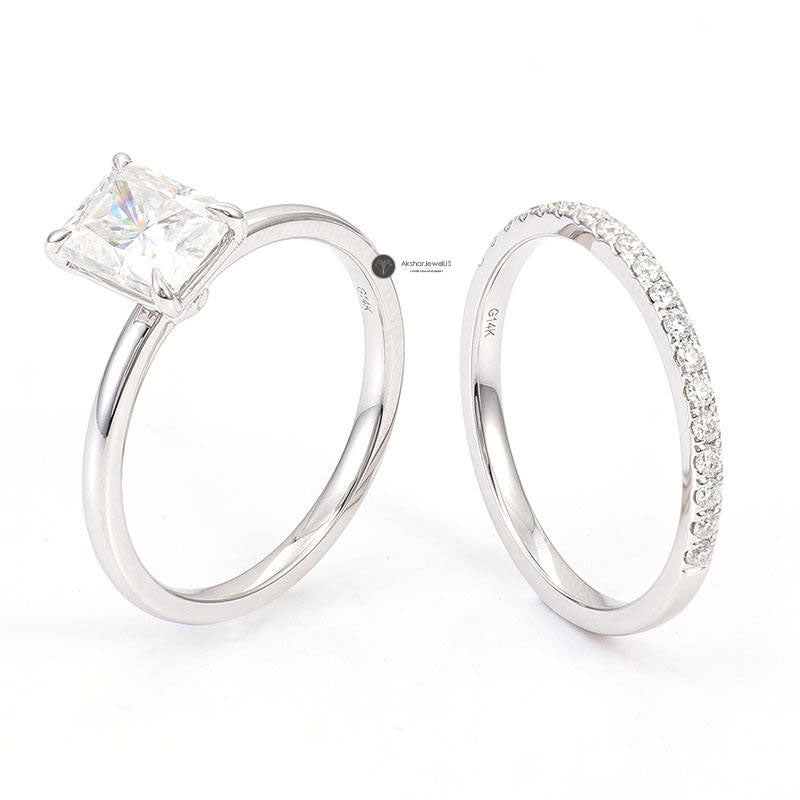 Elegant Radiant Cut Solitaire Moissanite Wedding Ring Set