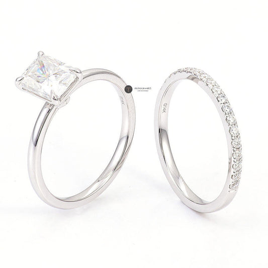 Elegant Radiant Cut Solitaire Moissanite Wedding Ring Set