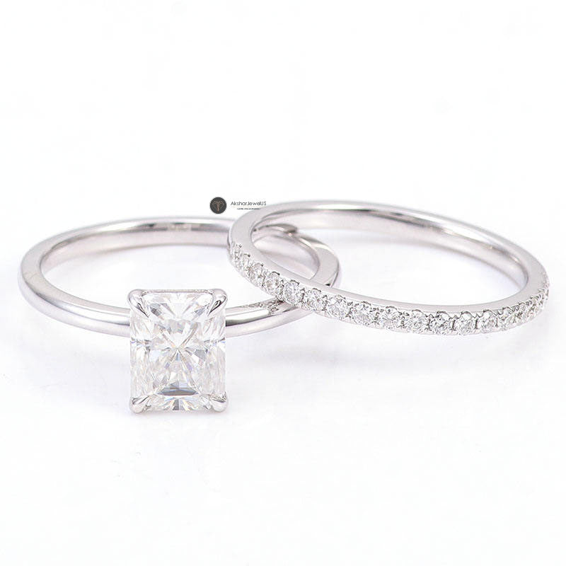 Elegant Radiant Cut Solitaire Moissanite Wedding Ring Set