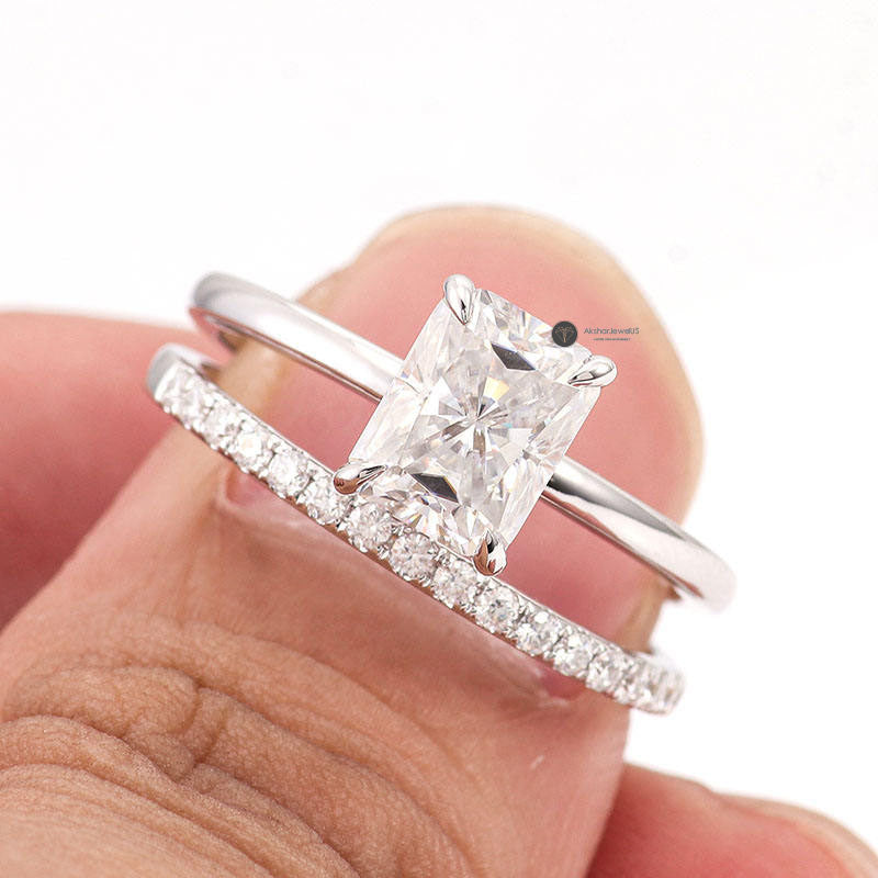 Elegant Radiant Cut Solitaire Moissanite Wedding Ring Set