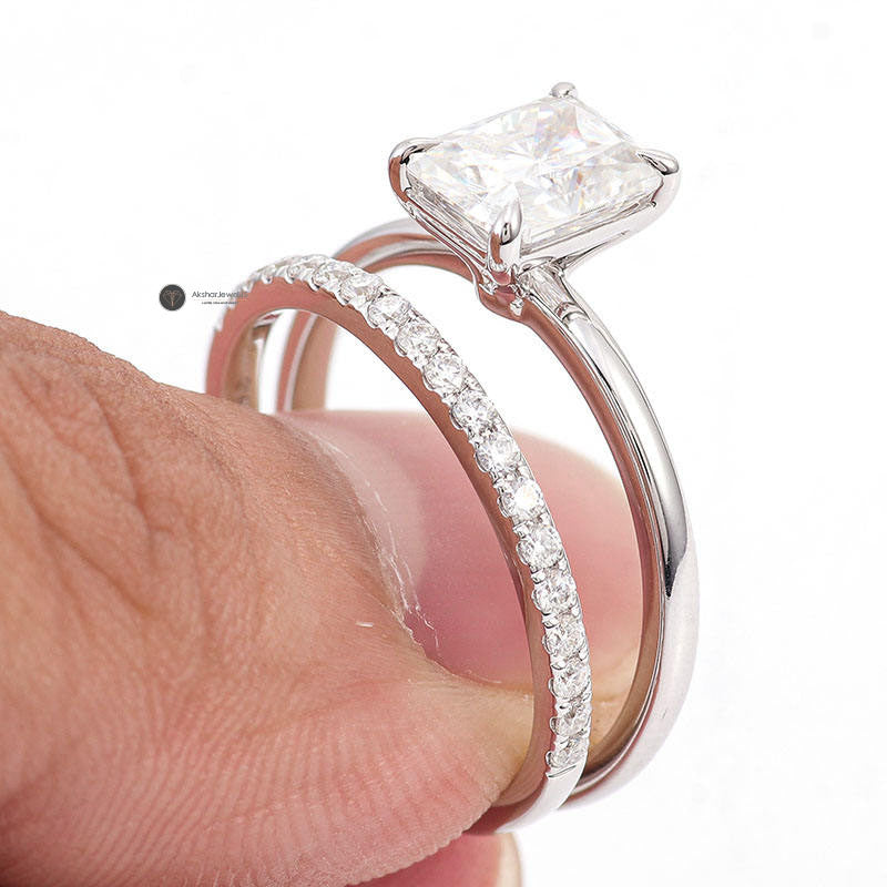 Elegant Radiant Cut Solitaire Moissanite Wedding Ring Set