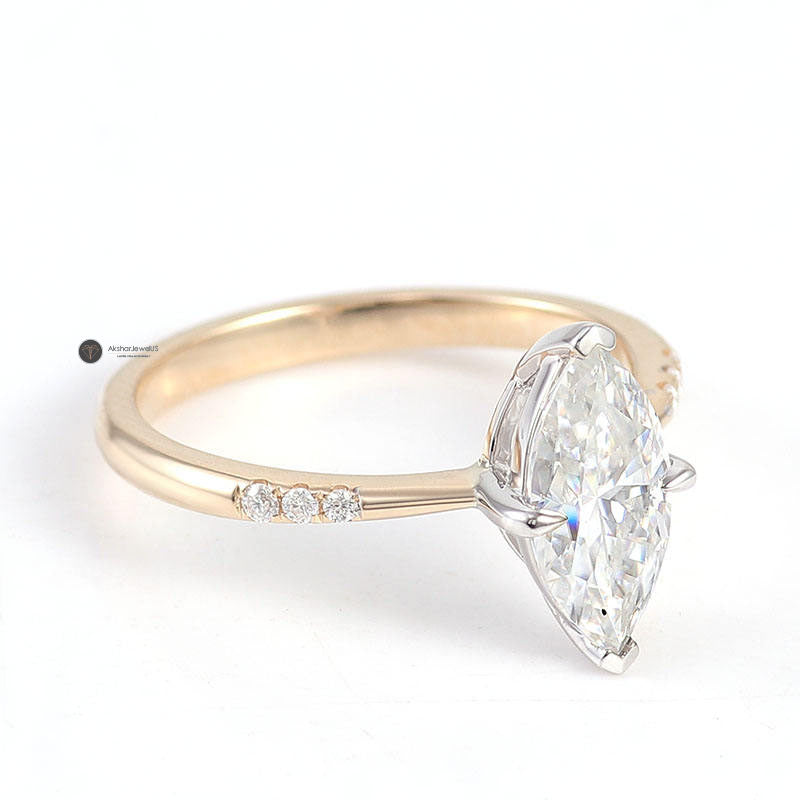 1.00CT to 5.00CT Marquise Cut Moissanite Two Tone Ring