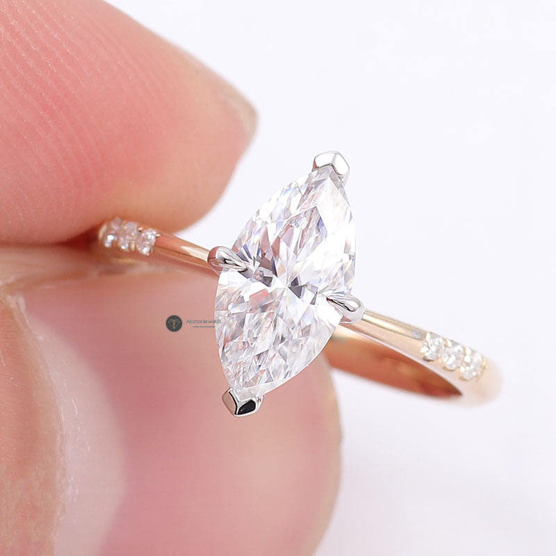 1.00CT to 5.00CT Marquise Cut Moissanite Two Tone Ring