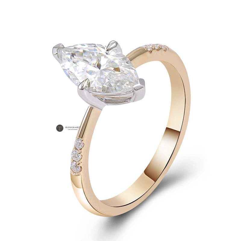 1.00CT to 5.00CT Marquise Cut Moissanite Two Tone Ring