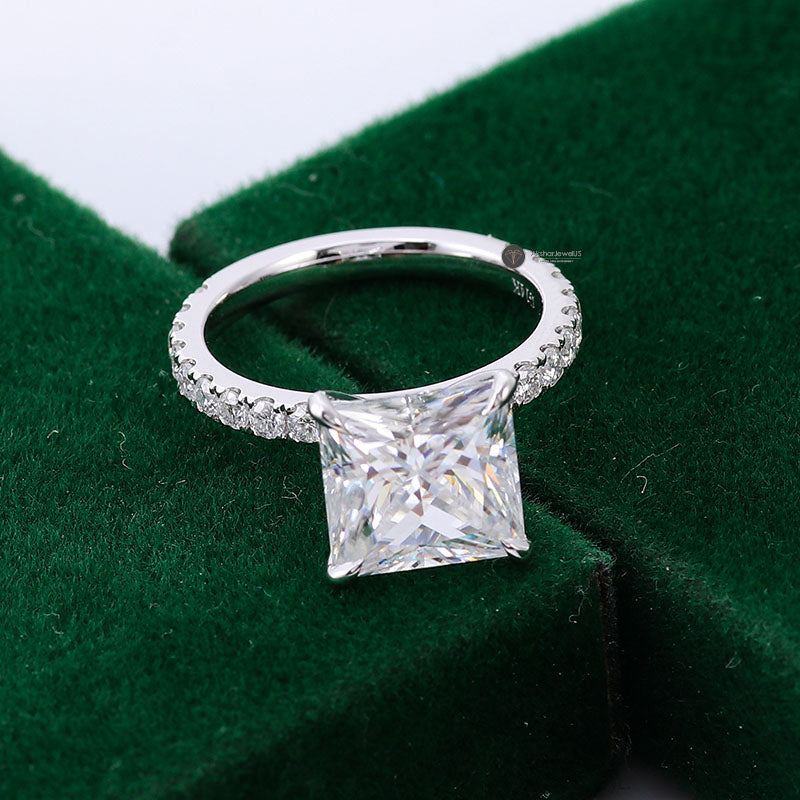 3.67CT Princess Cut Moissanite Engagement Ring, Claw Prong Solitaire Ring