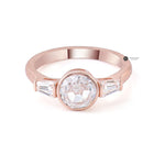 1.50CT Round Rose Cut Moissanite Diamond Ring, Three Stone Tapered Baguette Ring