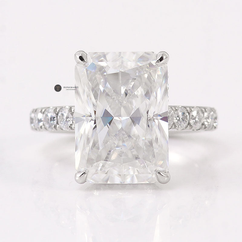 8.50CT Radiant Cut Moissanite Diamond Ring, Hidden Halo Ring