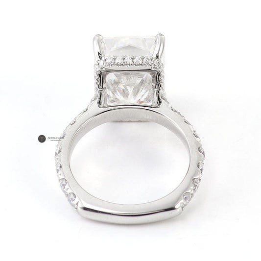 8.50CT Radiant Cut Moissanite Diamond Ring, Hidden Halo Ring, view 2