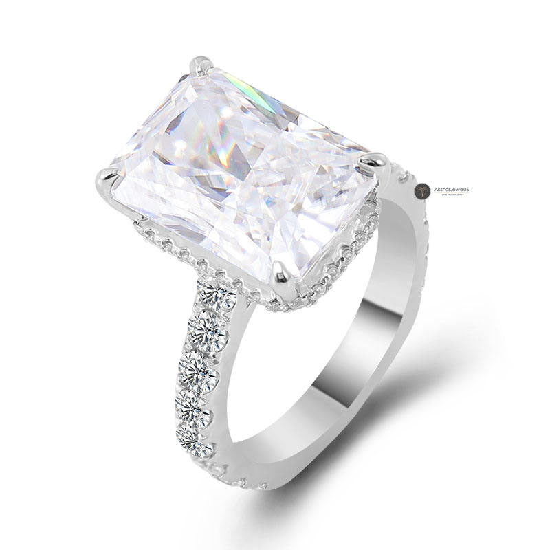 8.50CT Radiant Cut Moissanite Diamond Ring, Hidden Halo Ring