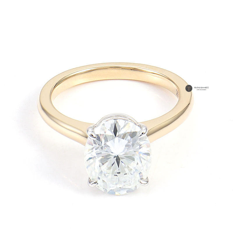 1.00CT to 5.00CT Oval Cut Two Tone Moissanite Solitaire Engagement Ring