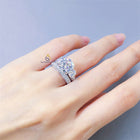 Round Moissanite Three Stone Pave Set Ring Set