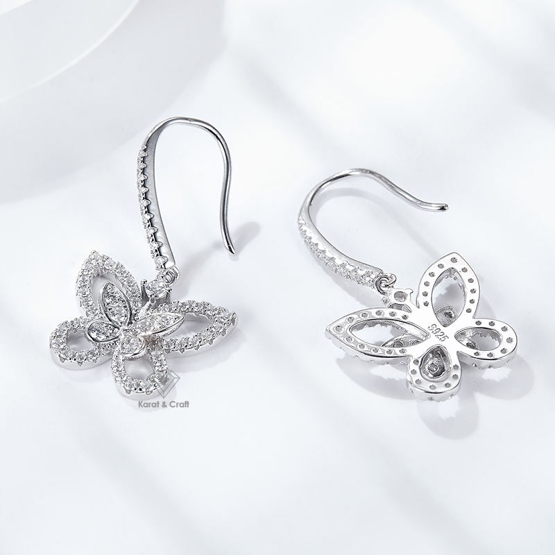 Butterfly Dangle Drop Earring, Moissanite Earrings