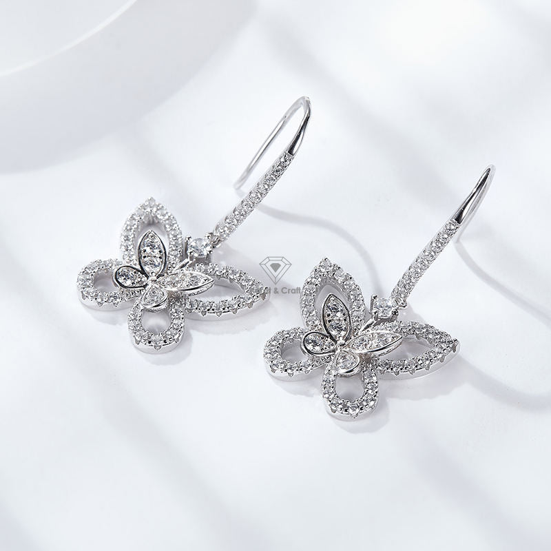 Butterfly Dangle Drop Earring, Moissanite Earrings