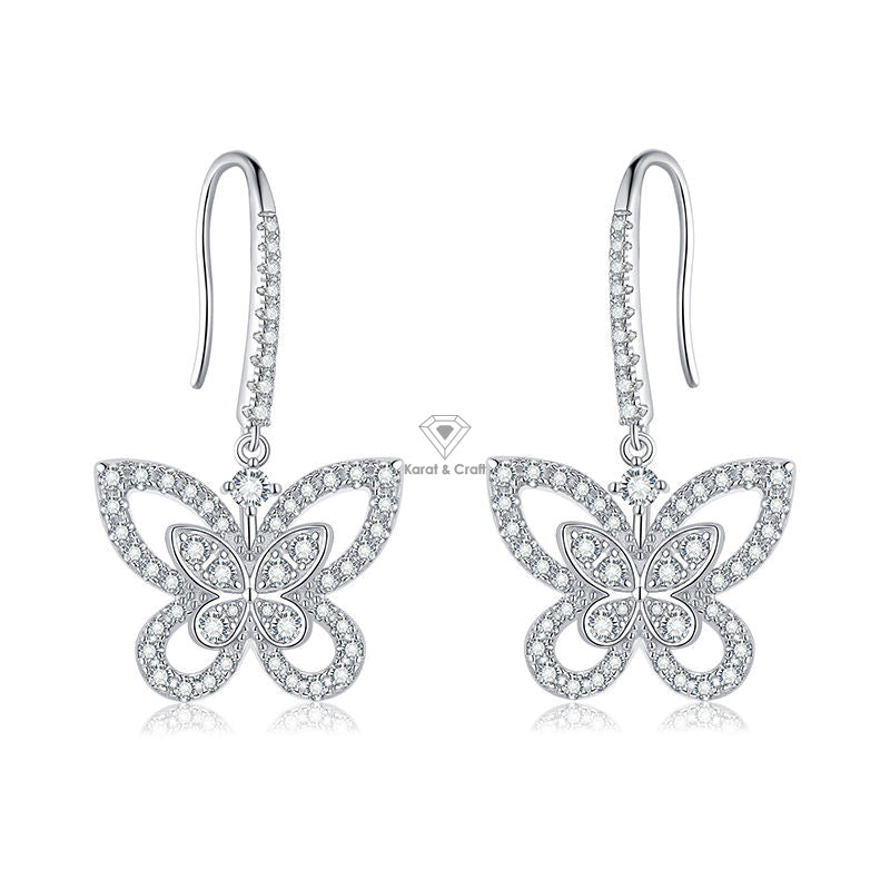 Butterfly Dangle Drop Earring, Moissanite Earrings