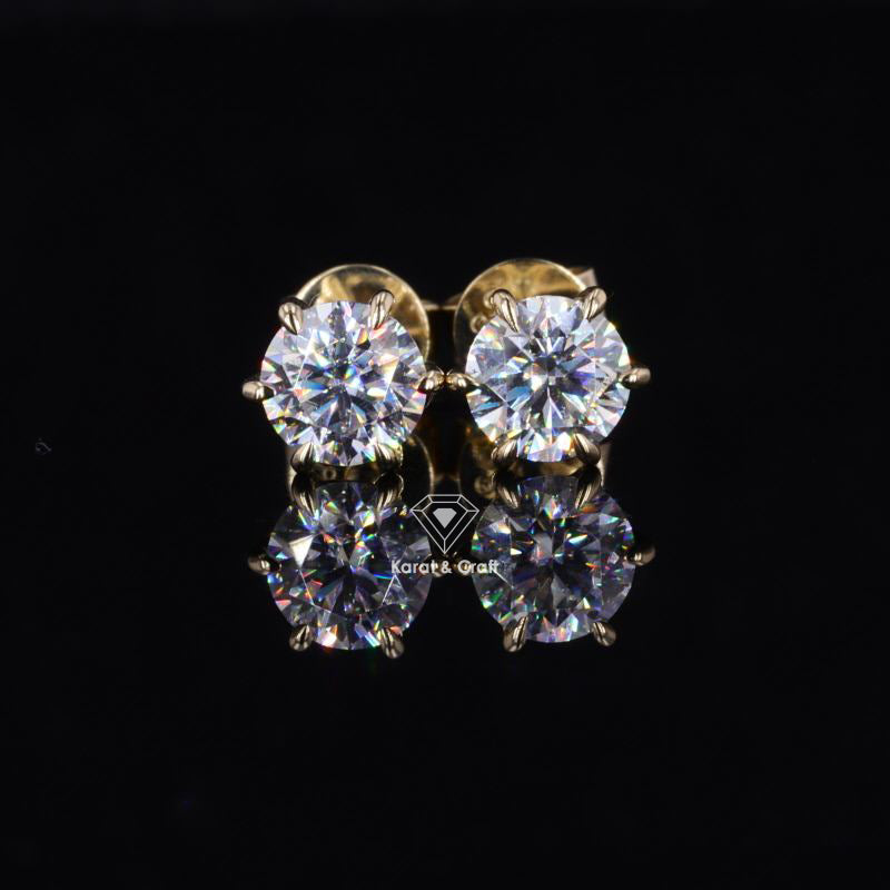 Moissanite Stud Earrings | Screw Back/Push Back Earring | Six Claw Prong Set Earring