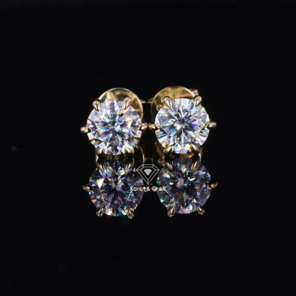 Moissanite Stud Earrings | Screw Back/Push Back Earring | Six Claw Prong Set Earring