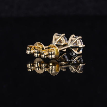 Moissanite Stud Earrings | Screw Back/Push Back Earring | Six Claw Prong Set Earring