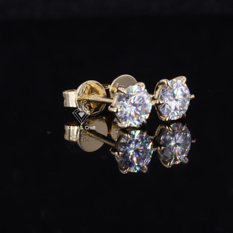 Moissanite Stud Earrings | Screw Back/Push Back Earring | Six Claw Prong Set Earring