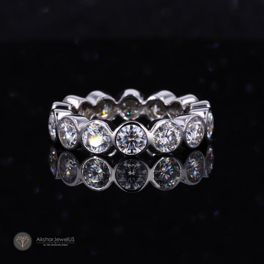 4.00mm Round Bezel Set Full Eternity Band Moissanite Ring