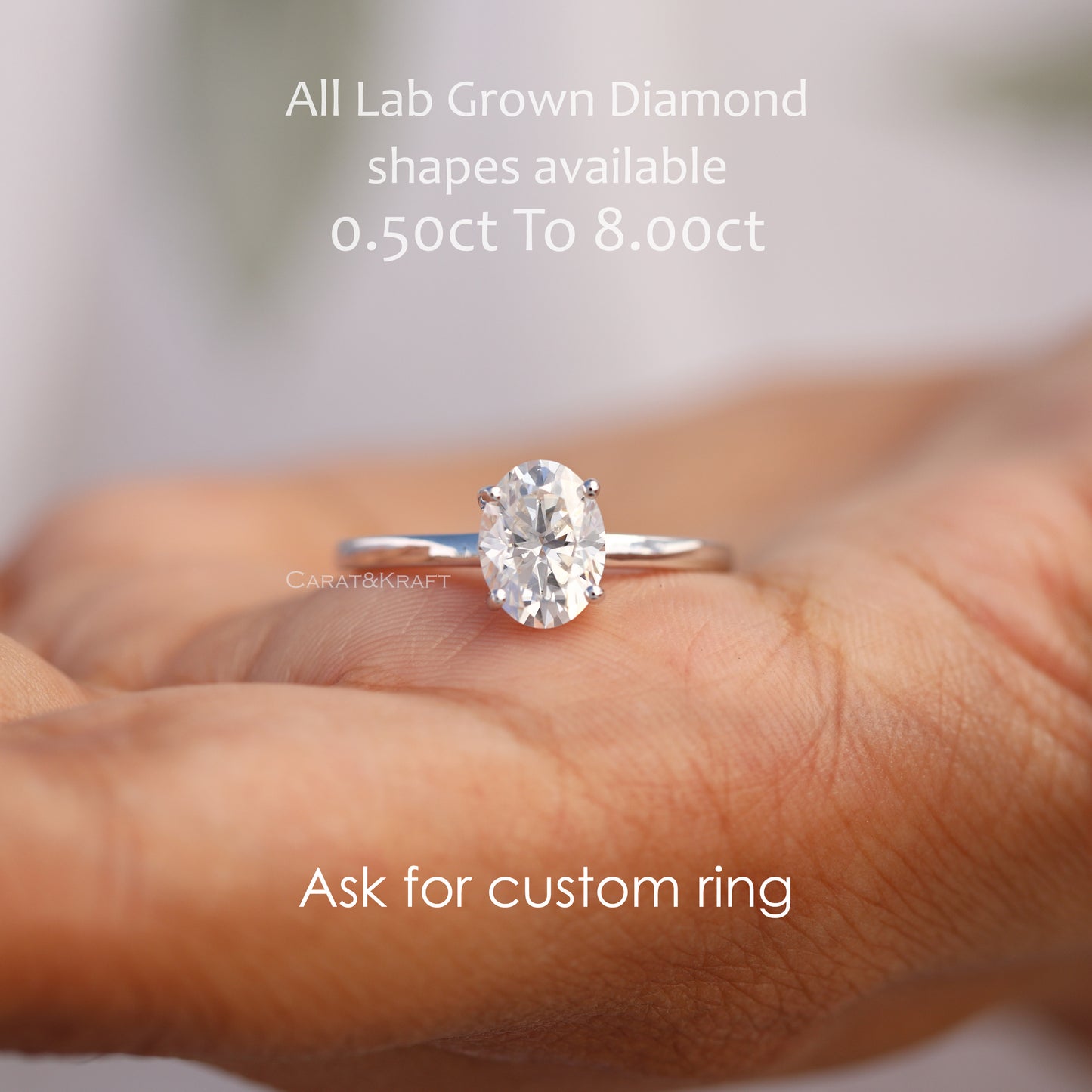 0.25 - 2.0 CT  Oval Cut Lab Grown Diamond Solitaire Engagement Ring