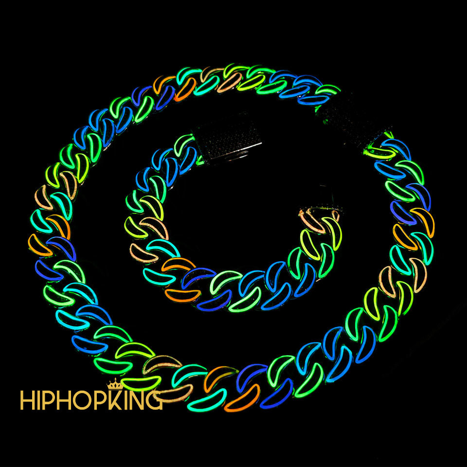 Glow In The Dark Miami Cuban Link Chain Necklace & Bracelet