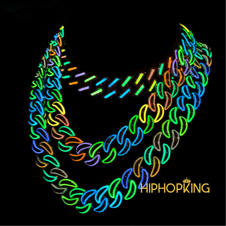 Glow In The Dark Miami Cuban Link Chain Necklace & Bracelet