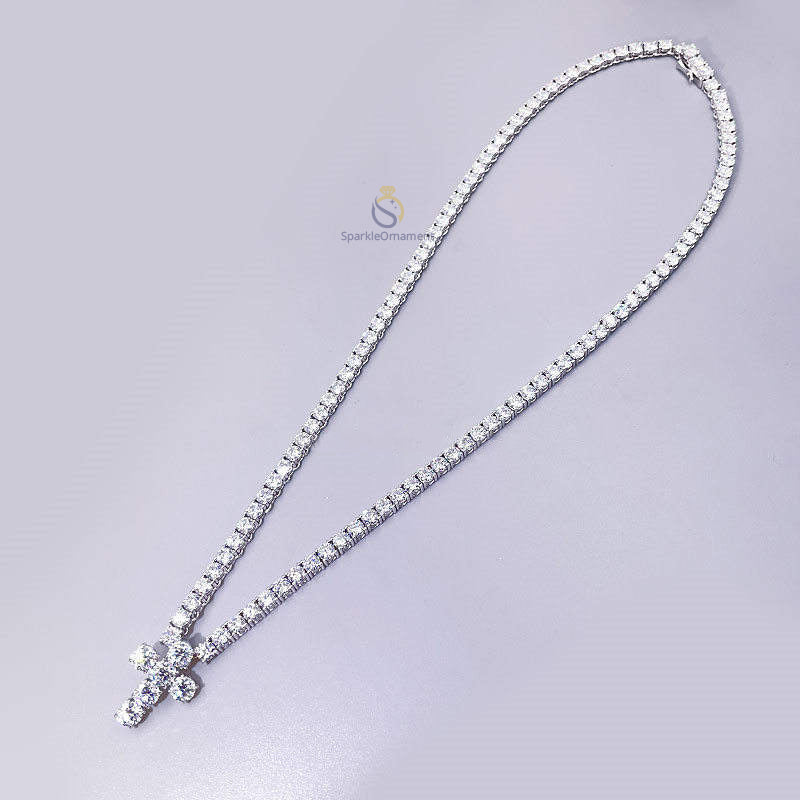 Round Lab Grown Diamond Tennis Necklace, 5.00mm Round Diamond Necklace