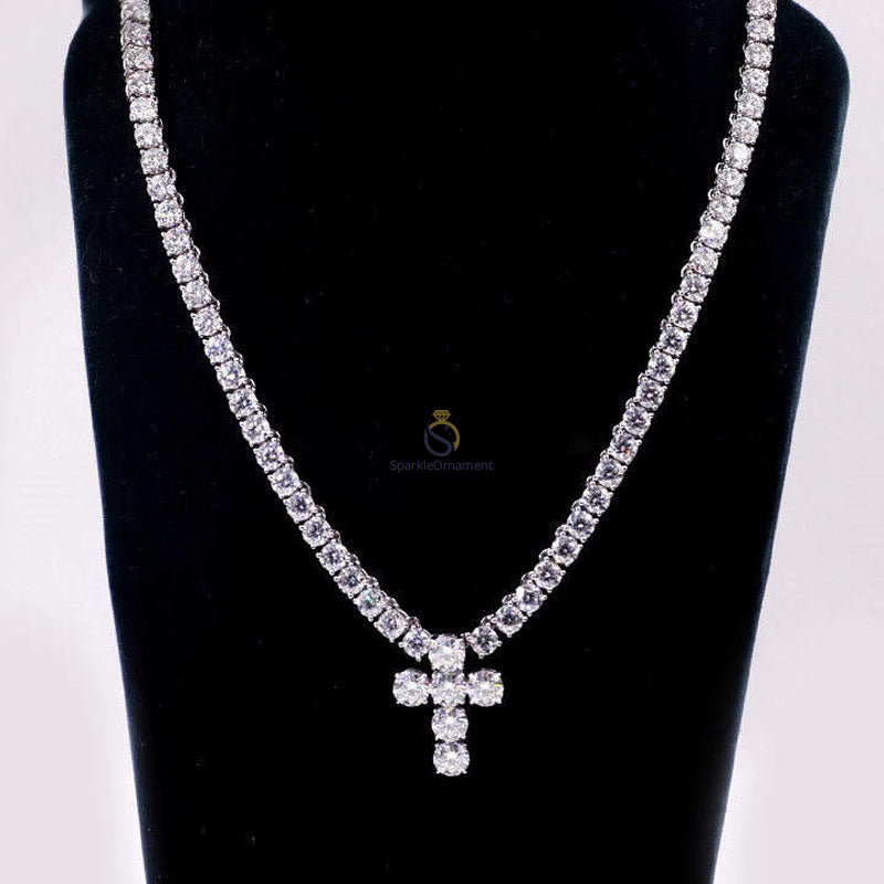 Round Lab Grown Diamond Tennis Necklace, 5.00mm Round Diamond Necklace