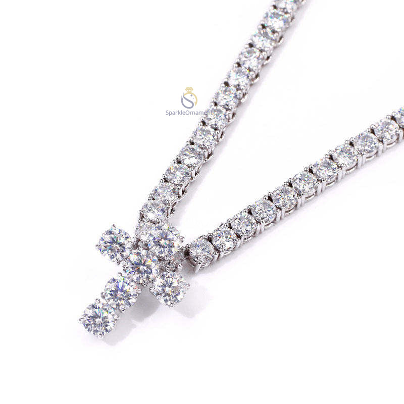 Round Lab Grown Diamond Tennis Necklace, 5.00mm Round Diamond Necklace