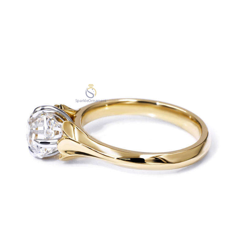 Asscher Cut Two Tone Lab Grown Diamond Solitaire Engagement Ring