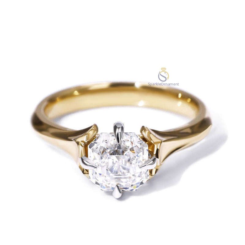 Asscher Cut Two Tone Lab Grown Diamond Solitaire Engagement Ring