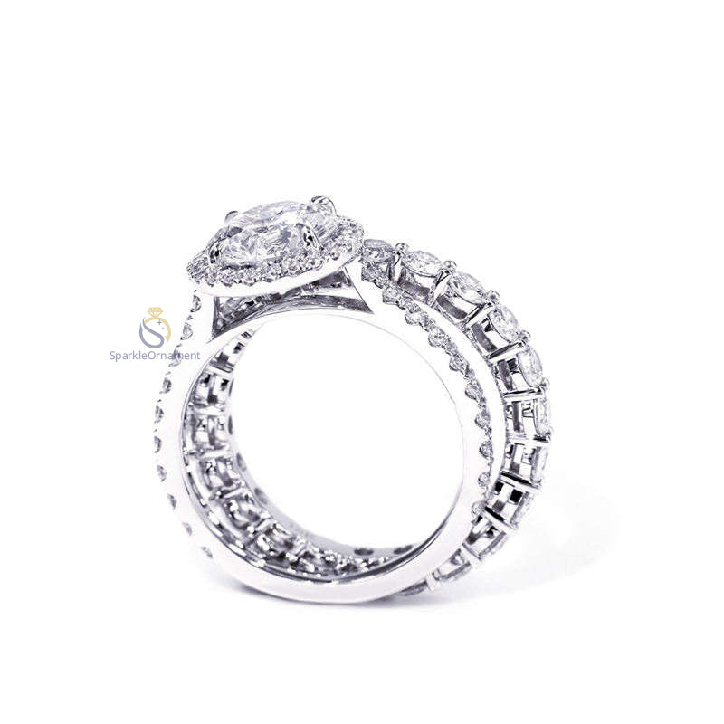 Round Cut Halo Lab Grown Diamond Engagement Ring Set