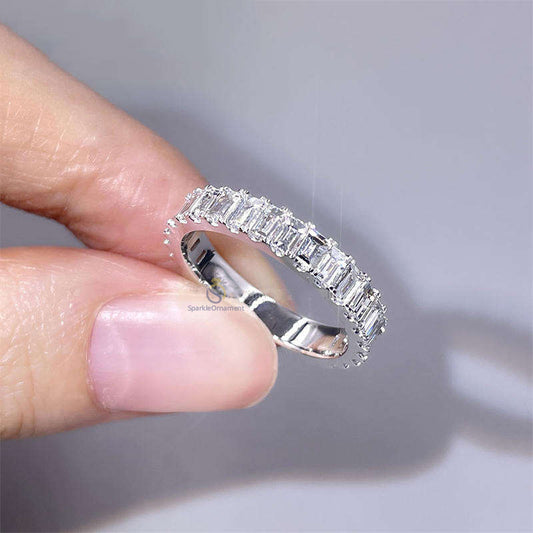 Emerald Cut Moissanite 3/4 Eternity Band