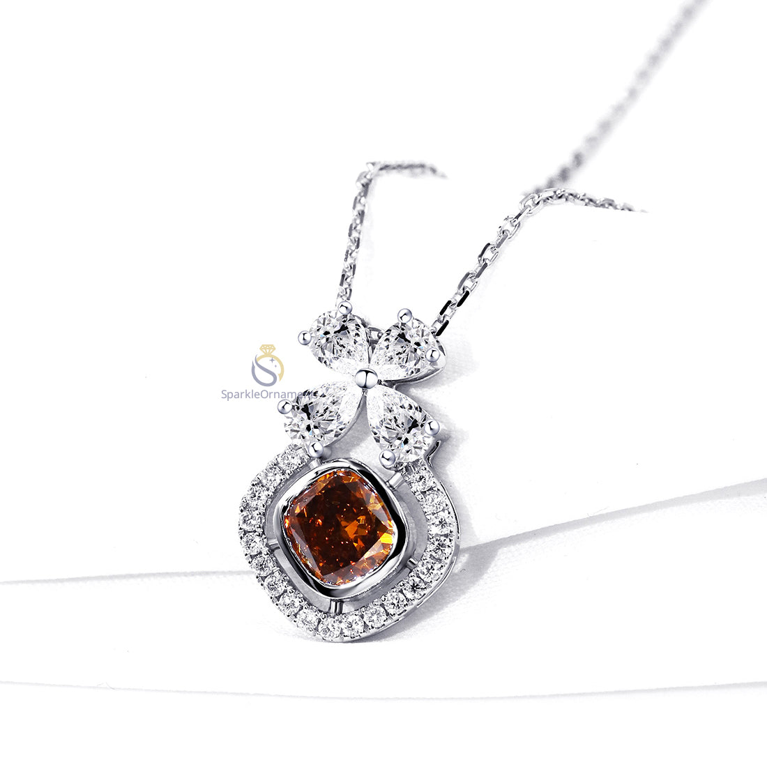 Brown Cushion Cut Bezel Set Flower Style Lab Grown Diamond Pendant