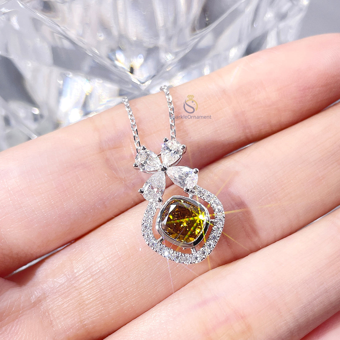 Brown Cushion Cut Bezel Set Flower Style Lab Grown Diamond Pendant