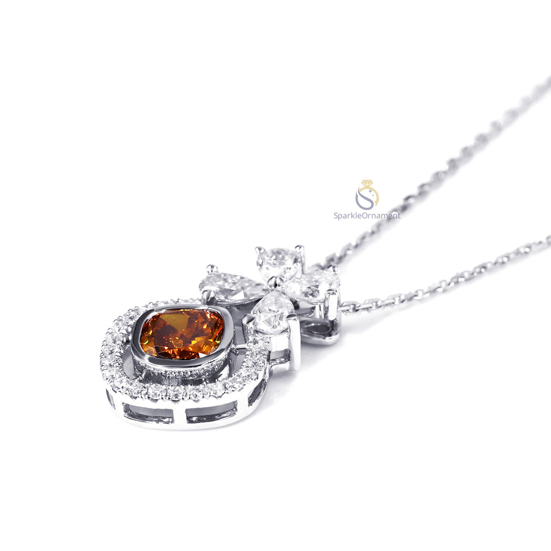 Brown Cushion Cut Bezel Set Flower Style Lab Grown Diamond Pendant