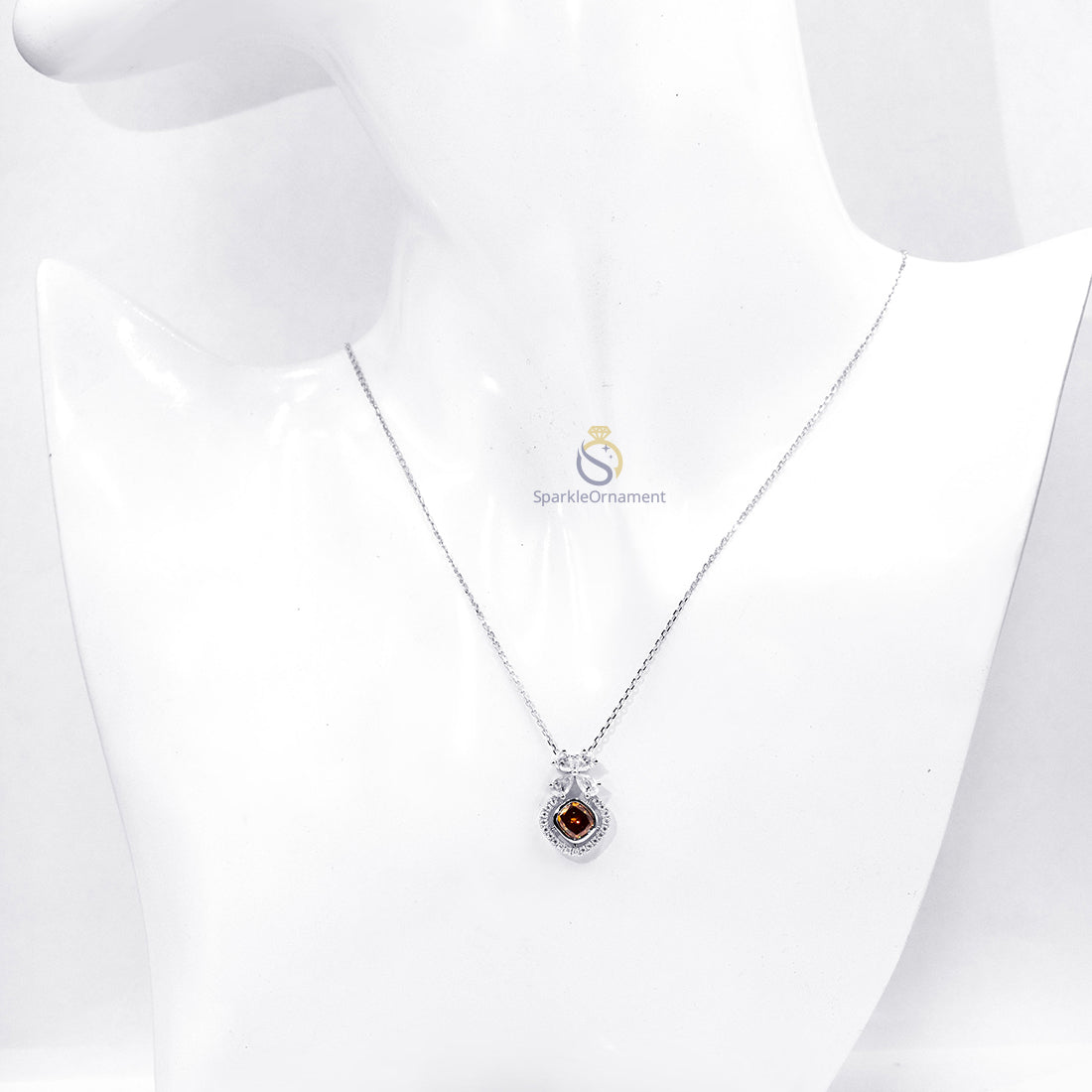 Brown Cushion Cut Bezel Set Flower Style Lab Grown Diamond Pendant