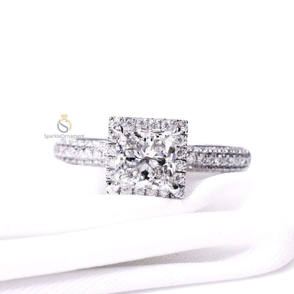 Princess Cut Halo Lab Grown Diamond Engagement Ring