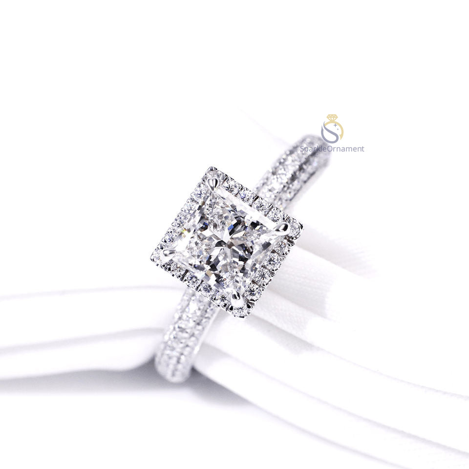 Princess Cut Halo Lab Grown Diamond Engagement Ring