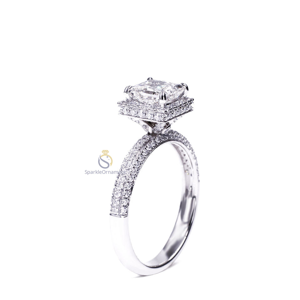 Princess Cut Halo Lab Grown Diamond Engagement Ring