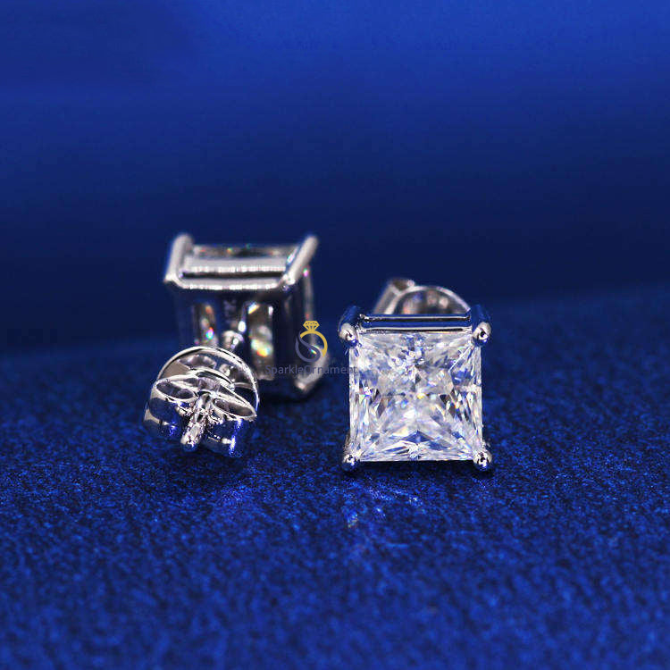 Princess Cut Lab Grown Diamond Stud Earring