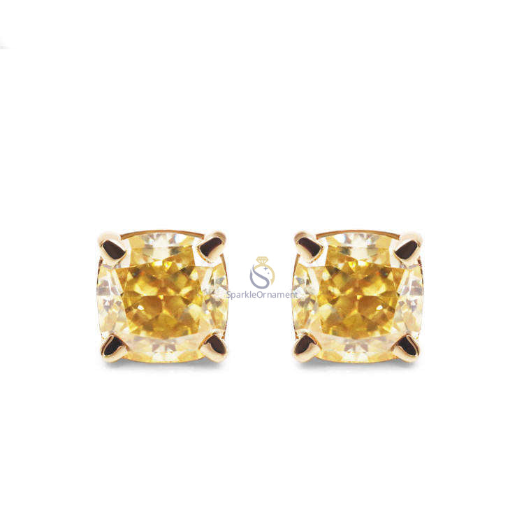 Yellow Cushion Cut Lab Grown Diamond Earring