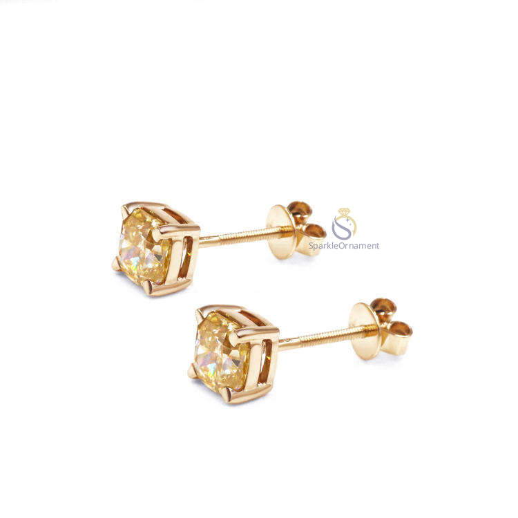 Yellow Cushion Cut Lab Grown Diamond Earring