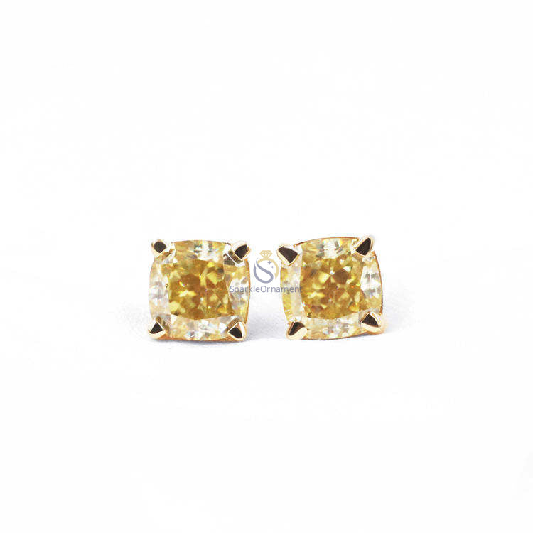 Yellow Cushion Cut Lab Grown Diamond Earring