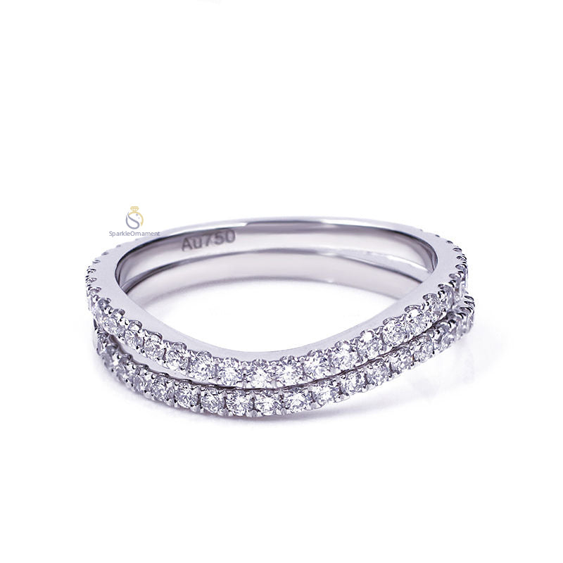 Round Cut Pave Set Curved Wedding Ring Set