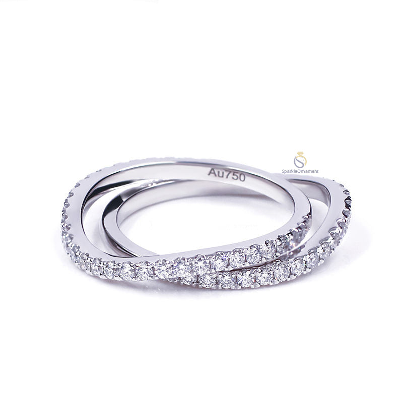 Round Cut Pave Set Curved Wedding Ring Set