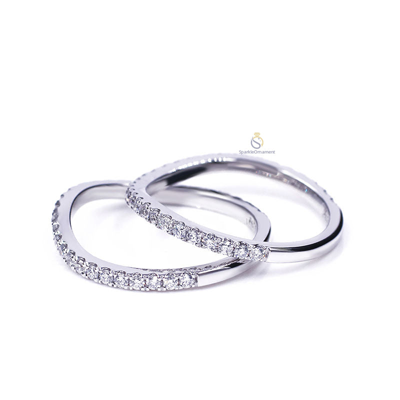 Round Cut Pave Set Curved Wedding Ring Set