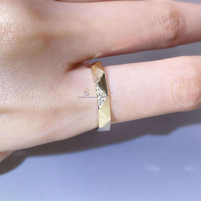 Yellow Gold Multi Faceted Unique Shape Lab Grown Diamond Plain Men's Band